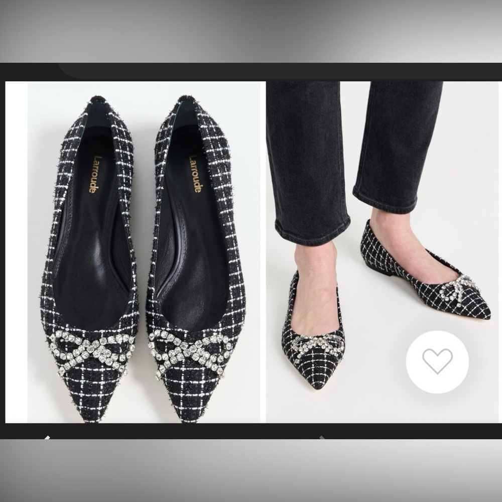 Larroude Black and White Geometric Loafers